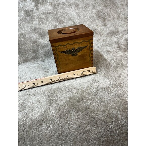 Vintage, Wood Box/Canister Brass Eagle Emblem‎ Dovetail Joints Kitchen - Picture 11 of 12